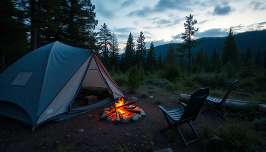 Cozy camping scene showcasing a tent and a campfire in the best camping locations surrounded by nature