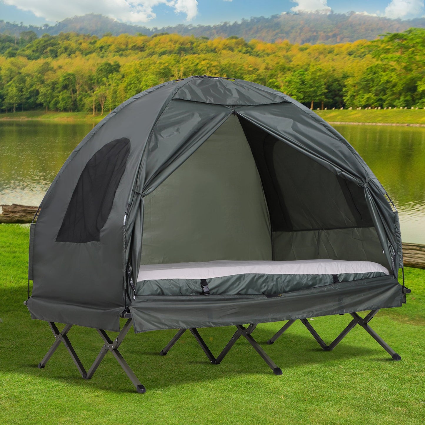 Portable tent cot with air mattress – all-in-one camping bed