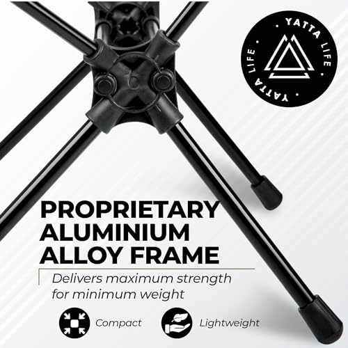 Portable camping seat featuring a proprietary aluminum alloy frame for lightweight and compact support