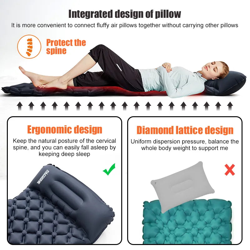 Inflatable Camping Sleeping Pad with Pillow – Compact Ultralight 1.2 lb