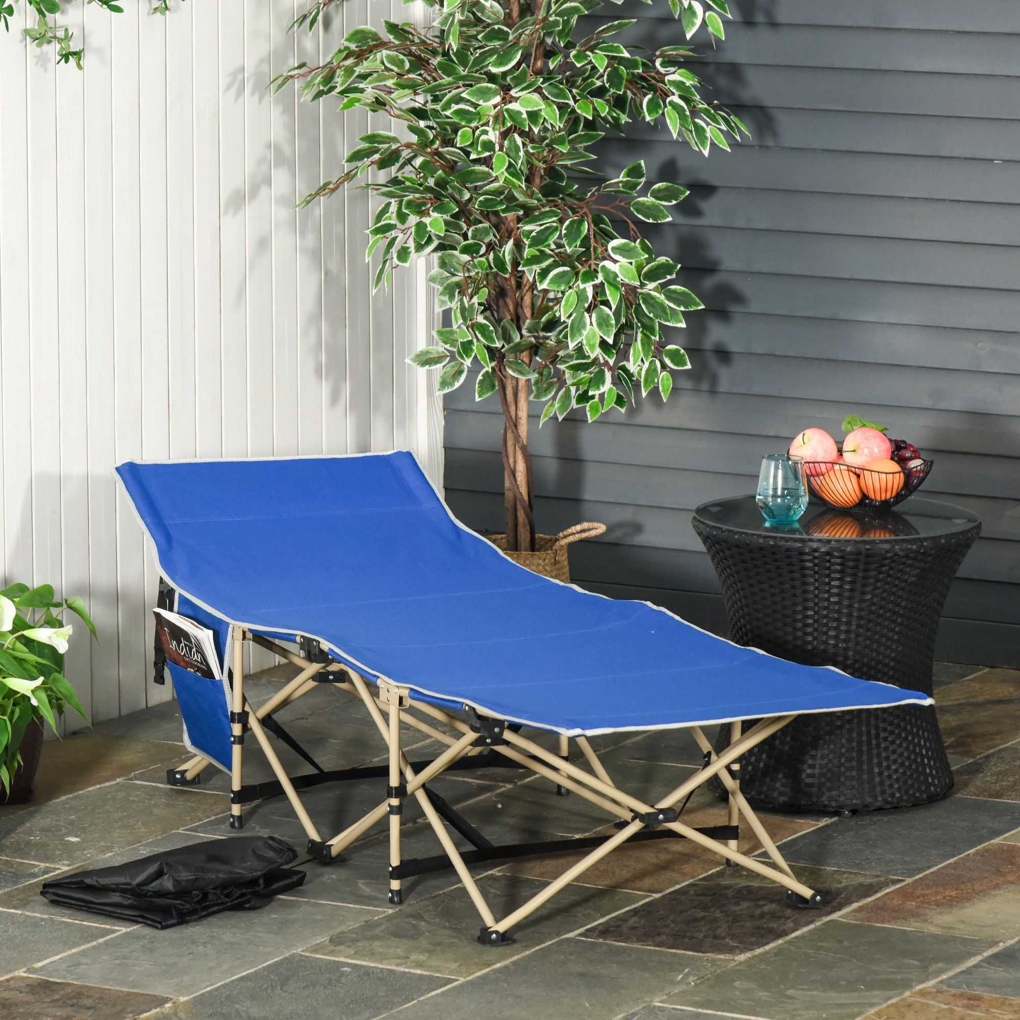 Folding Camping Cot – Wide Single Outdoor Bed with Storage Pocket
