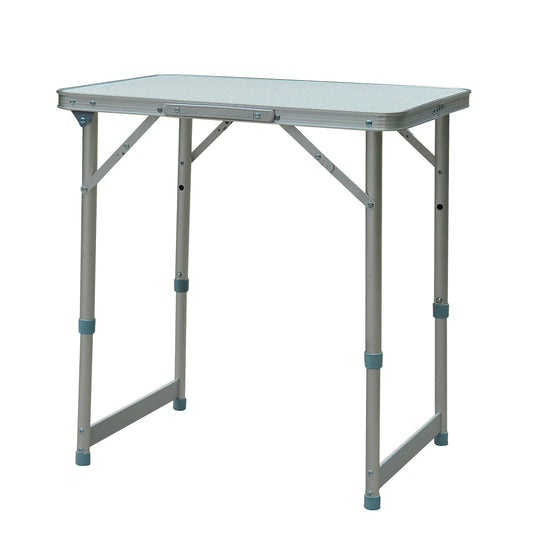 Taupe Shadow adjustable folding camping table with lightweight aluminum frame for easy transport
