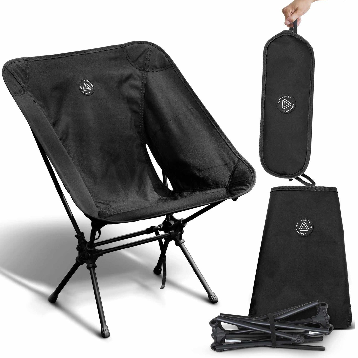 Grey Erebus portable camping seat in black, lightweight and foldable design for outdoor use