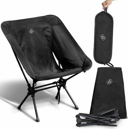 Grey Erebus portable camping seat in black, lightweight and foldable design for outdoor use